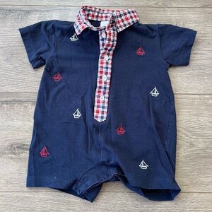 Florence Eisemann 3 Month Bay Boy Navy Blue Baby Romper with Sailboat Embroidery